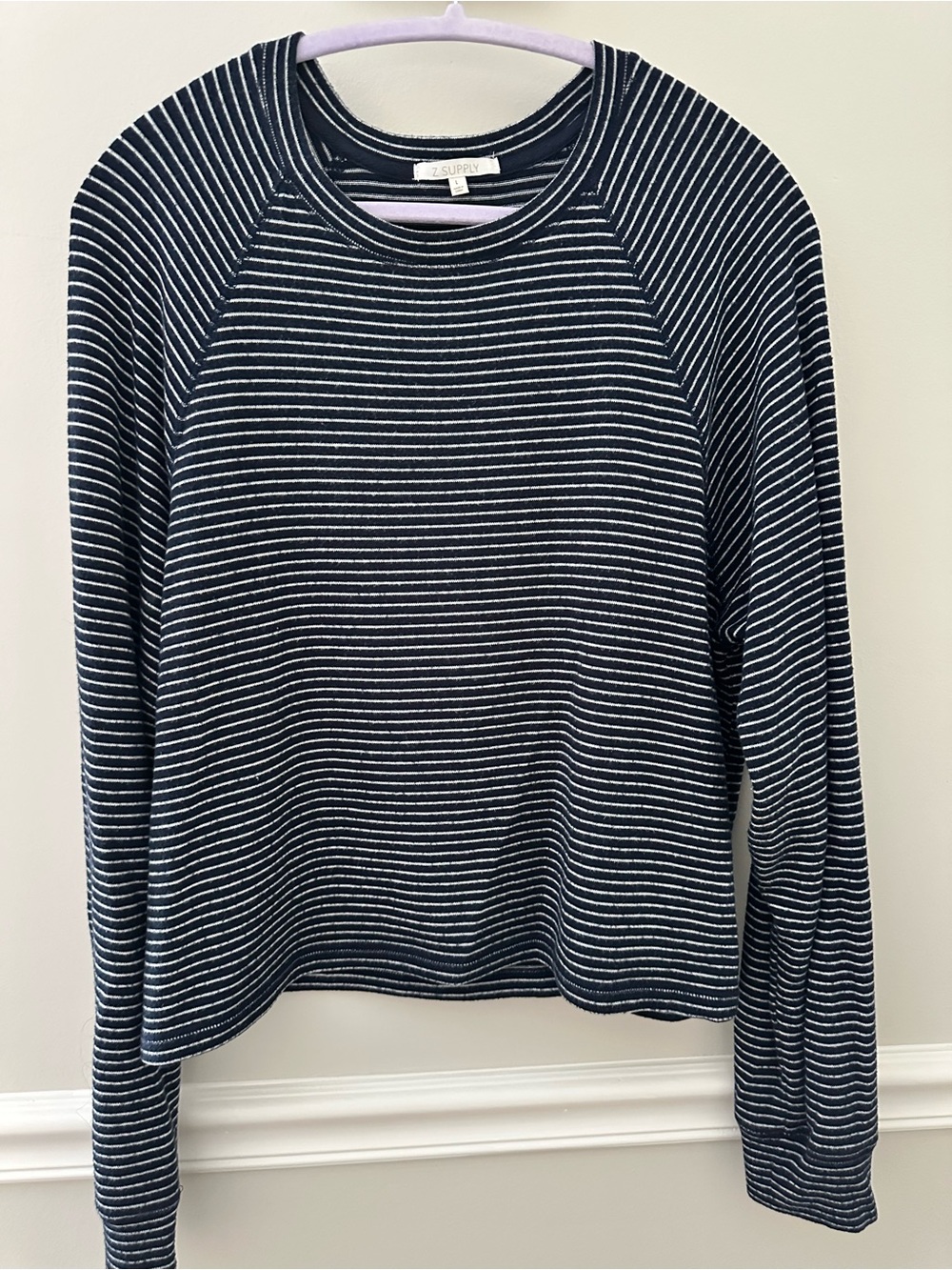Z Supply Navy & White Striped Long-Sleeve Top Large